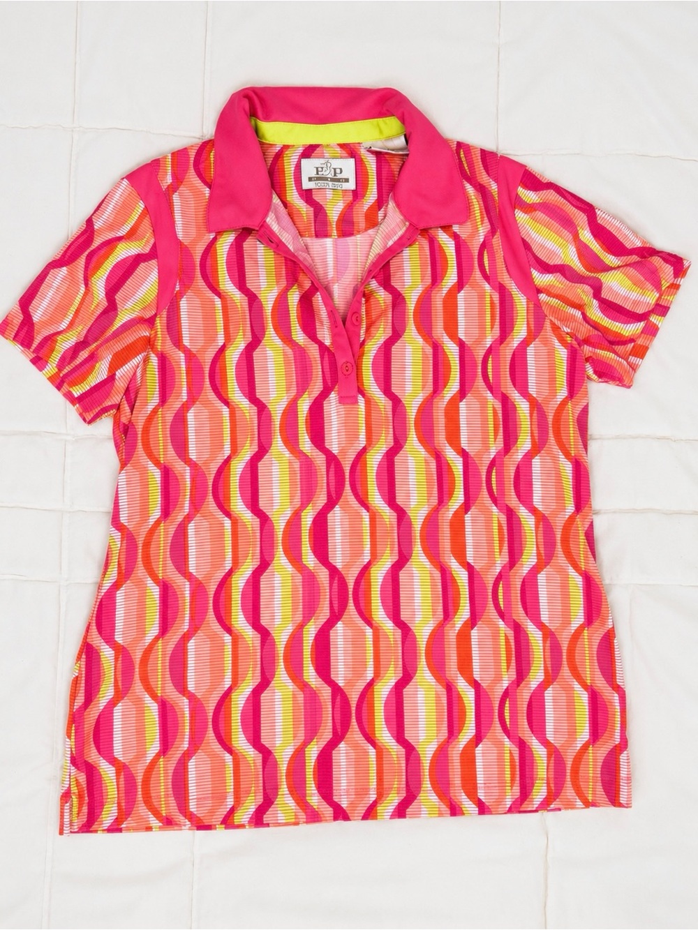 EP Pro Tour Tech Women’s Golf Polo Pink Geometric Print Performance Shirt S